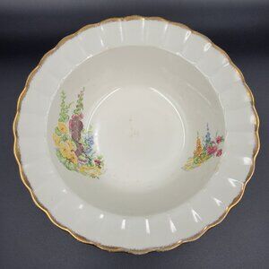 Vintage Hollyhock Bowl Sovereign Potters Canada Earthenware Gold Rimmed Read